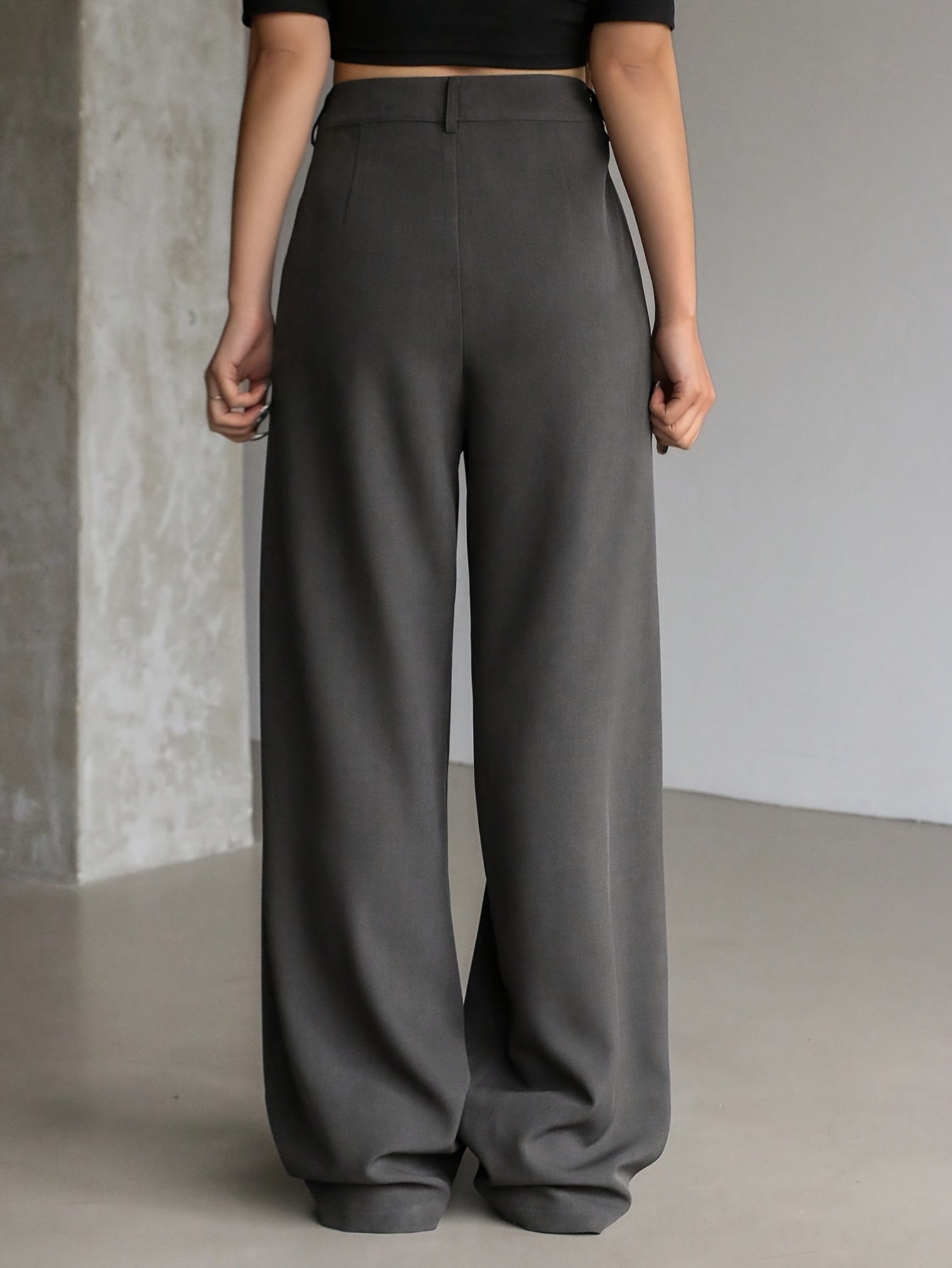 Weite Hosen in Einfarbig, Elegante High-Waist mit Knopfverschluss und Lockerem Schnitt