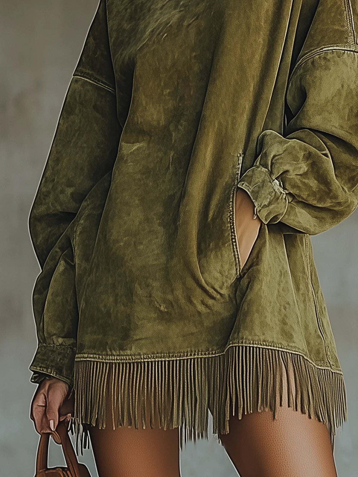 Langarm-Minikleid mit Fransen für Damen | Elvara