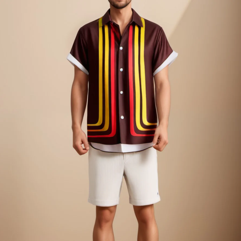 Bedrucktes Vintage-Sommerhemd für Herren mit Retro-Muster – ideal für warme Tage und Freizeit