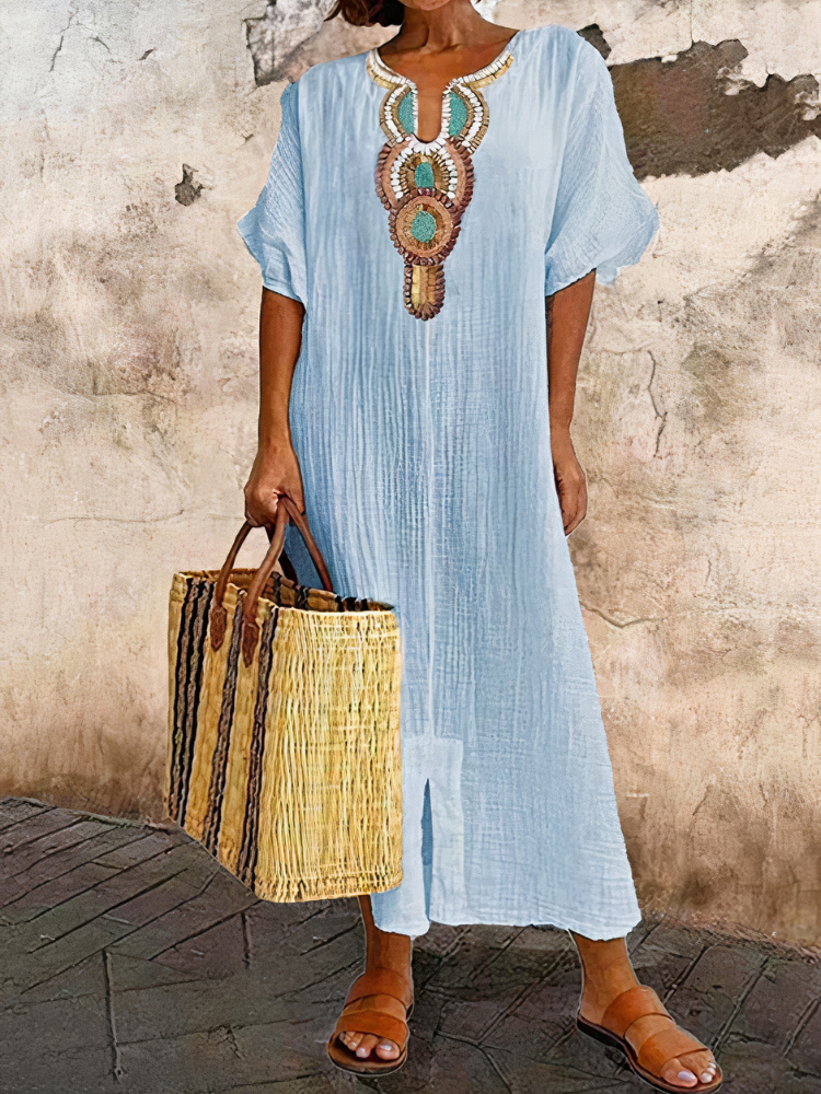 Lockeres Bohème Sommerkleid für Damen mit ethnischen Akzenten