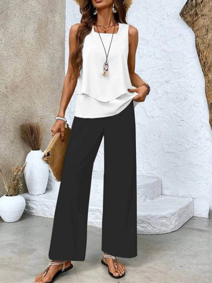 Damen elegantes ärmelloses Oberteil- und Hosen-Set für moderne, stilvolle Outfits