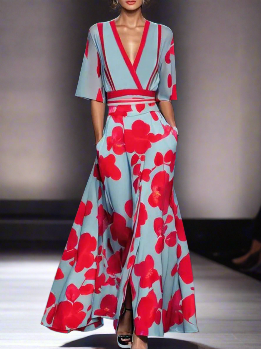 Damen elegantes langes Kleid mit Taschen – vielseitiges Maxikleid für Alltag und besondere Anlässe