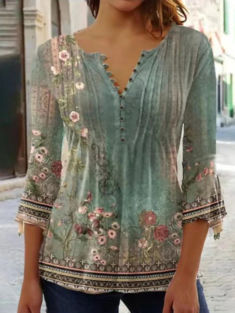 Damen geblümte Langarmbluse mit floralem Muster für vielseitige Outfits