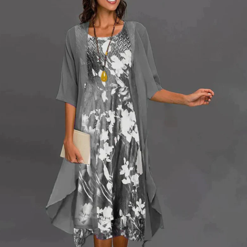 Damen geblümtes Sommerkleid in Midi-Länge mit Strickjacke für stilvolle Sommer-Outfits