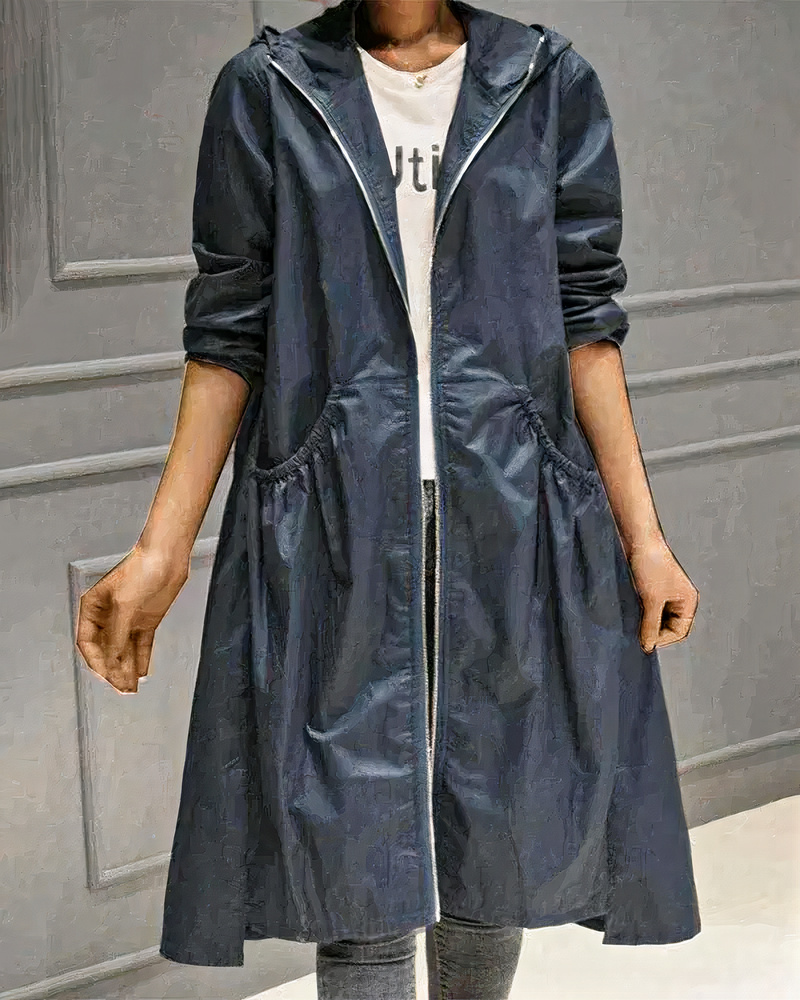 Damen klassischer Trenchcoat mit Kapuze in elegantem Design