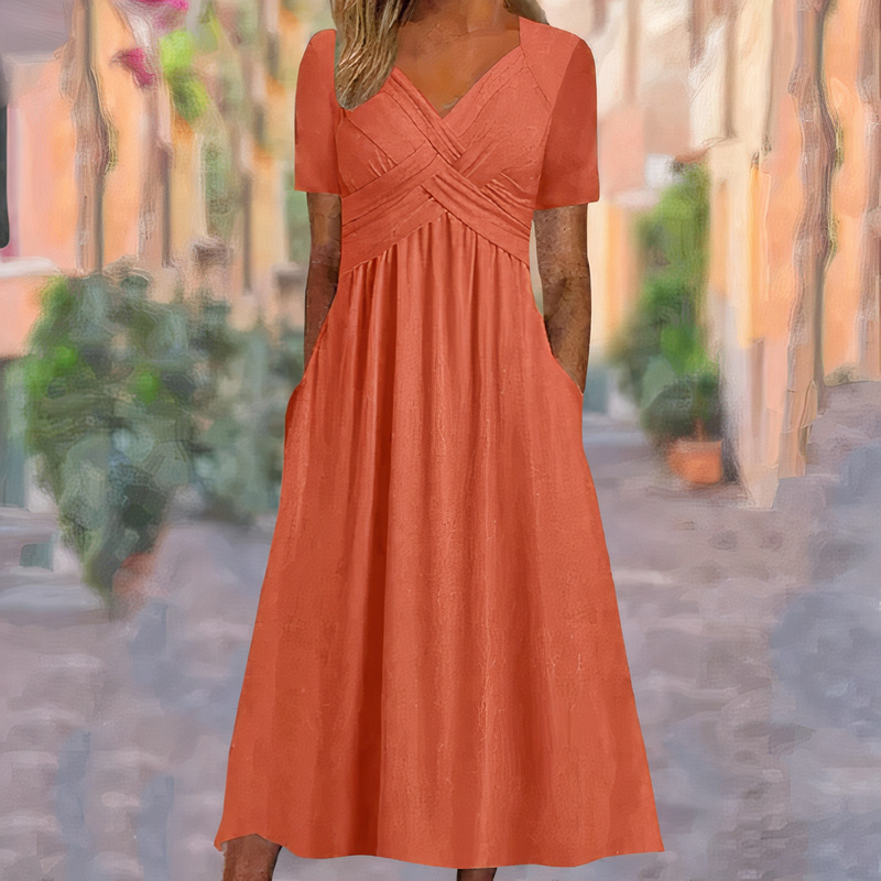 Damen lässiges Sommerkleid in Midi-Länge, perfekt für stilvolle und bequeme Sommerlooks.