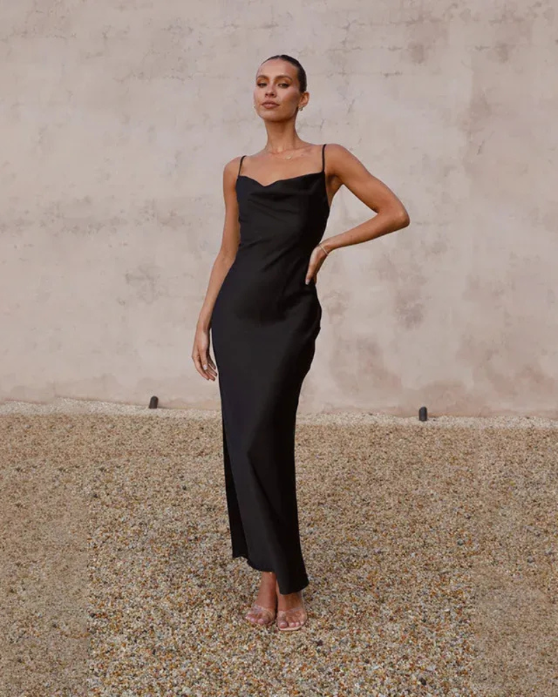 Damen langes elegantes Kleid für Hochzeitsgäste – stilvoll und bequem für feierliche Anlässe.