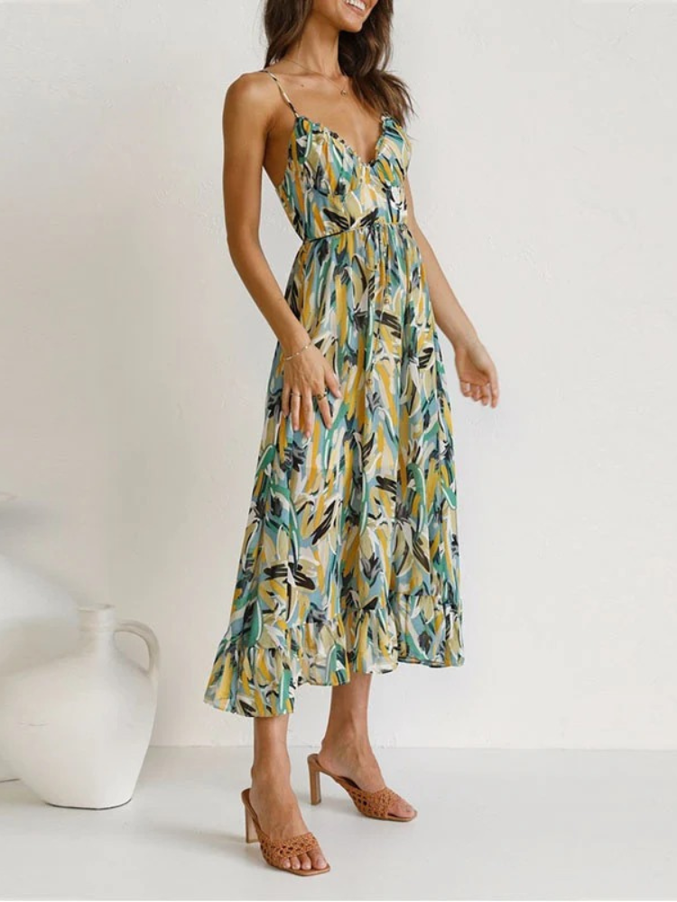 Damen modisches ärmelloses Sommerkleid in modernem Schnitt, ideal für warme Tage.