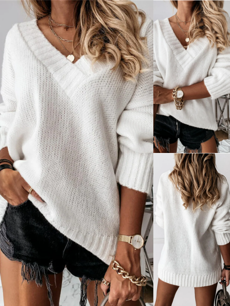 Damen Oversize-V-Ausschnitt-Pullover, lässig und bequem für Alltag und Freizeit