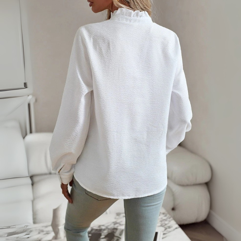 Damen Rüschen-Bürobluse in elegantem Design, ideal für stilvolle Outfits im Büro