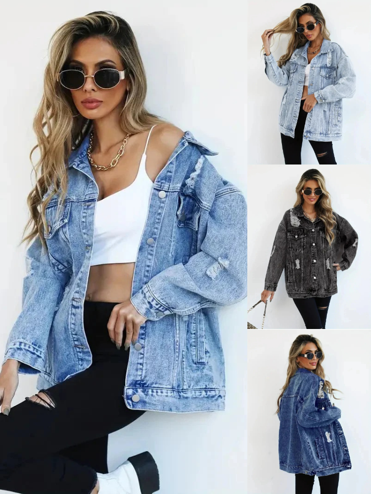 Damen trendige Oversize-Jeansjacke, lässiger Schnitt für Alltag und Freizeit