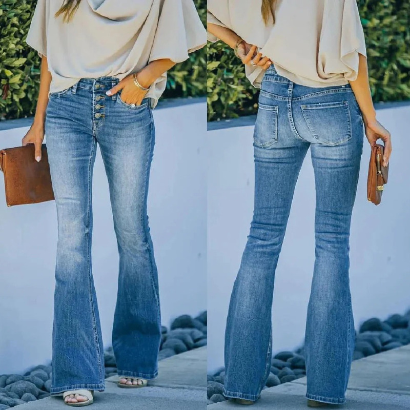 Damen Vintage-Schlagjeans mit ausgestelltem Bein für einen modischen Retro-Look