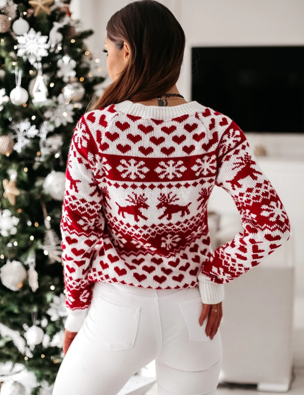 Damen warmer Schneeflocken-Pullover, gemütlich und winterlich gestaltet