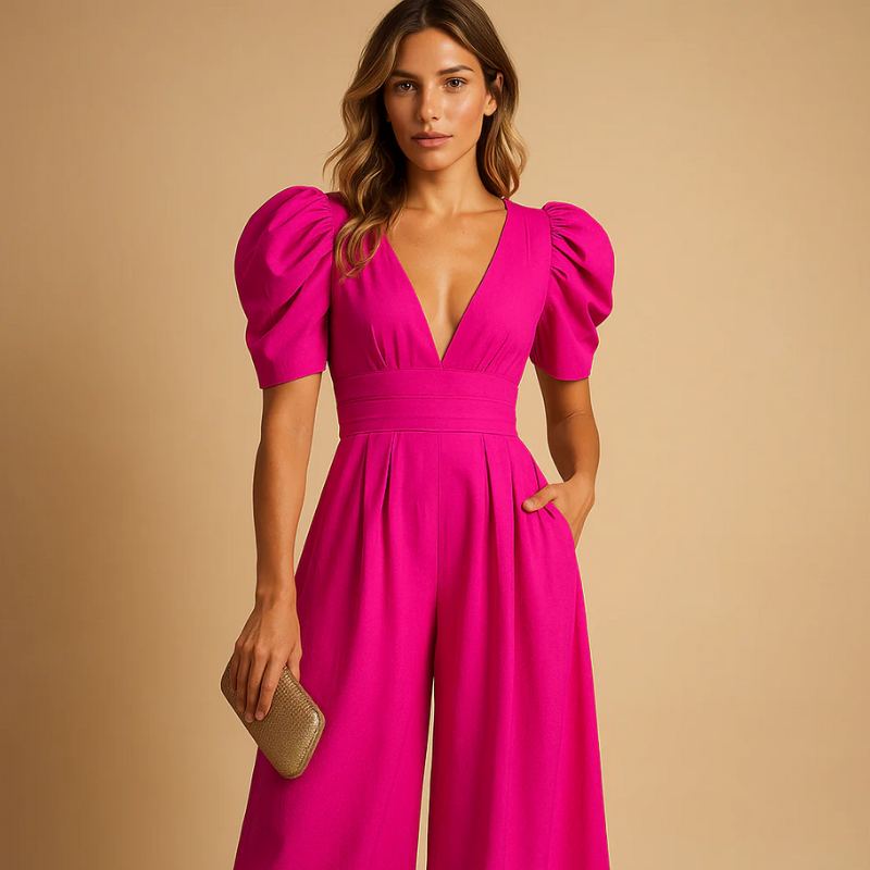 Eleganter V-Ausschnitt-Jumpsuit für Damen mit klarer Silhouette für vielseitige Anlässe
