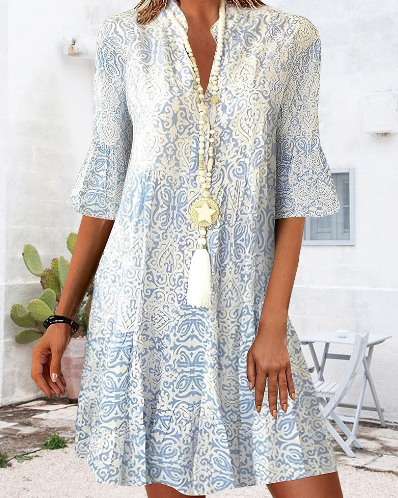 Elegantes bedrucktes langärmliges Kleid für Damen mit auffälligem Muster für vielseitige Outfits