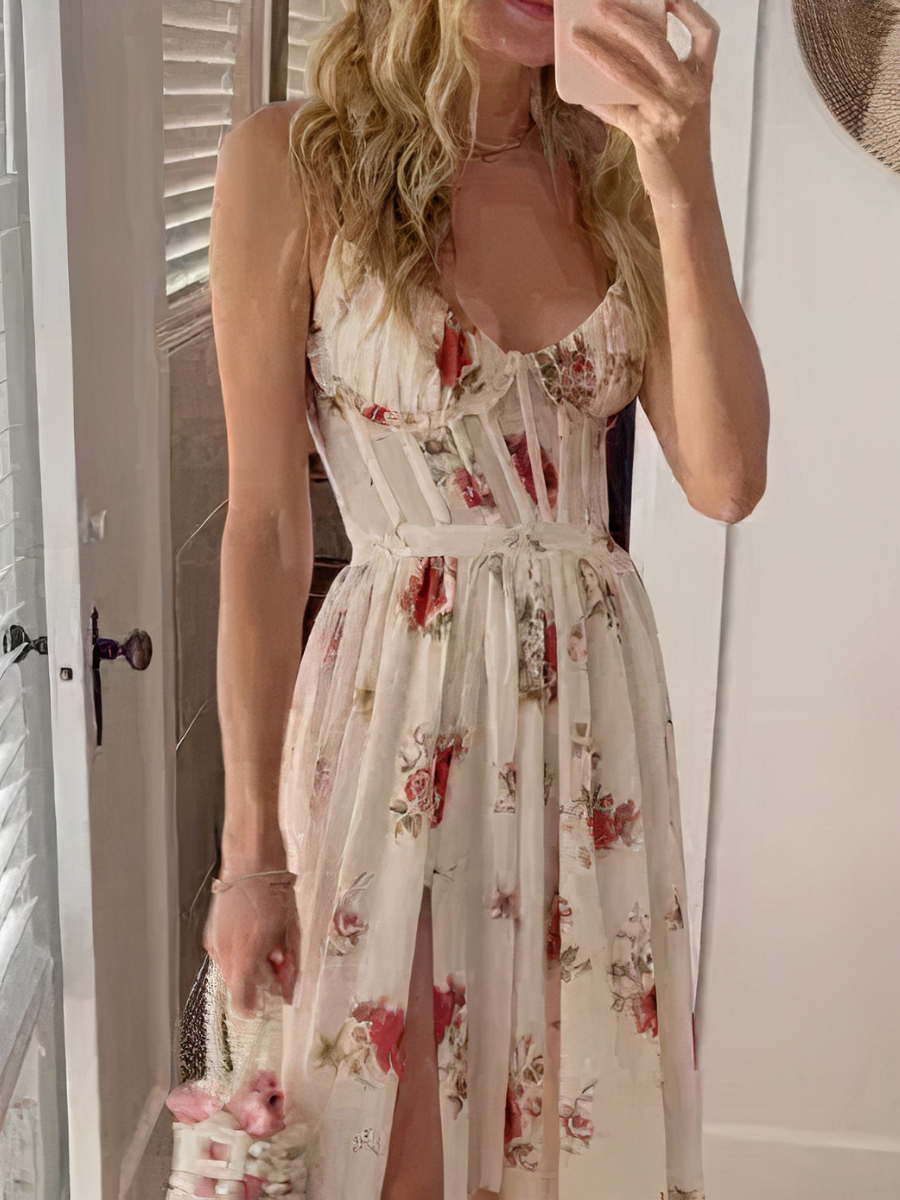 Elegantes geblümtes Korsettkleid für Damen mit figurbetontem Schnitt und floralem Muster