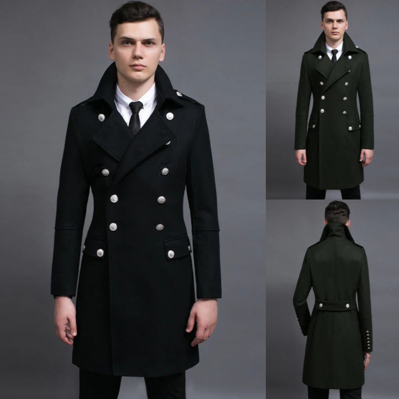 Herren eleganter zweireihiger Militärmantel mit klassischem Schnitt und markantem Stil für elegante Auftritte