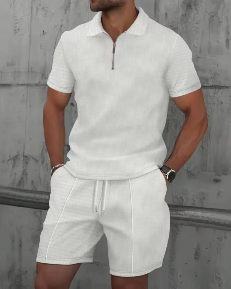 Herren lässiges Poloshirt- und Shorts-Set für Sommer, Freizeit und Urlaub