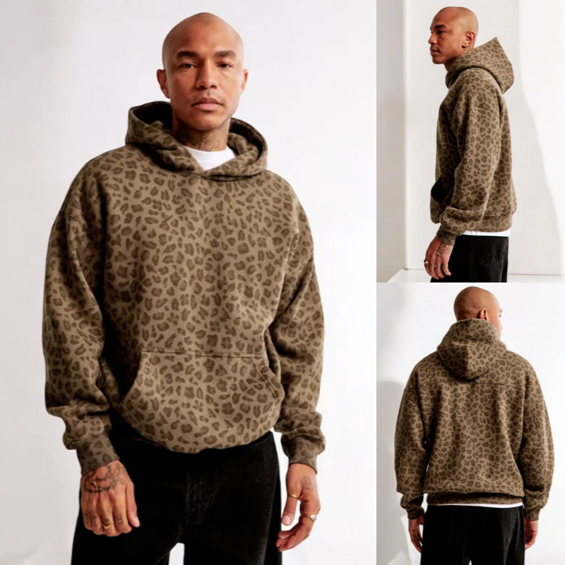 Herren urbaner Leoparden-Hoodie mit modernem Leopardenmuster