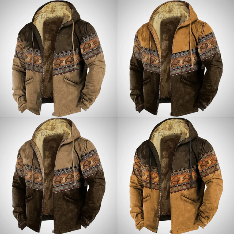Herren warme Jacke mit Bison-Print im markanten und modernen Design
