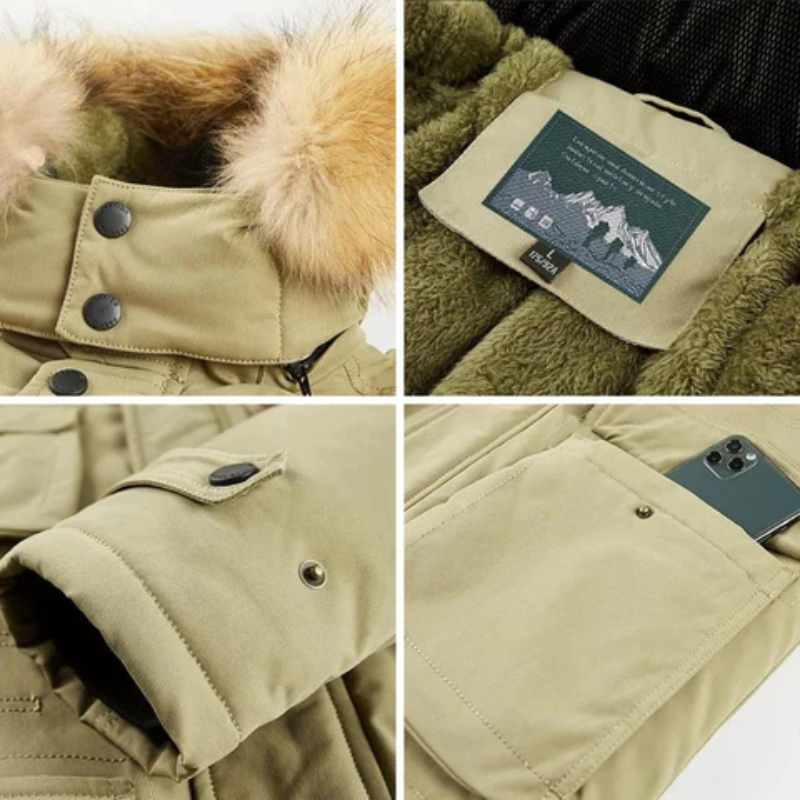 Herren-Winterparka mit Kapuze in modernem Design, ideal für kalte Tage und vielseitige Anlässe.