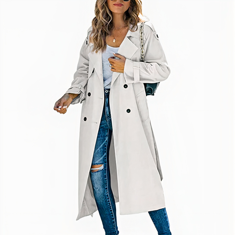 Klassischer langer Damen-Trenchcoat in elegantem Schnitt für Alltag und Freizeit