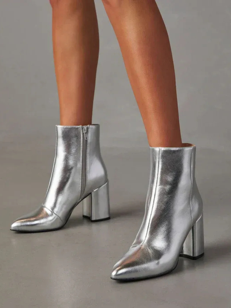 Moderne Metallic-Stiefeletten für Damen, stilvoller und glänzender Look für Alltag und besondere Anlässe