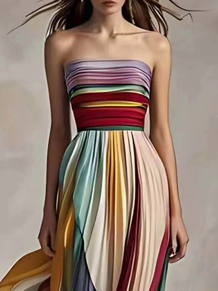 Elegantes plissiertes Bandeau-Sommerkleid für Damen in sommerlichem Design