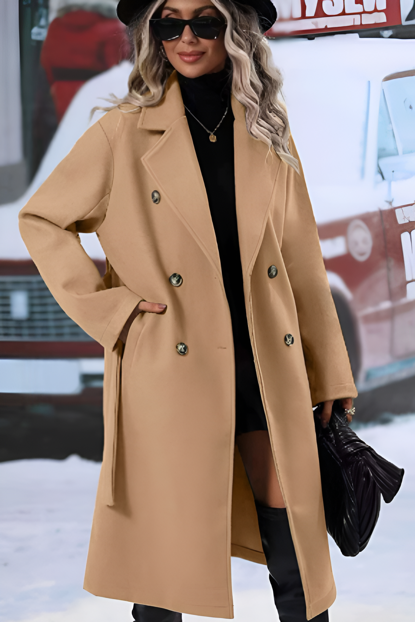 Eleganter doppelreihiger Trenchcoat für Damen | Lang