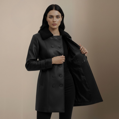 Eleganter Langer Damenmantel mit Strukturkragen | Clavena