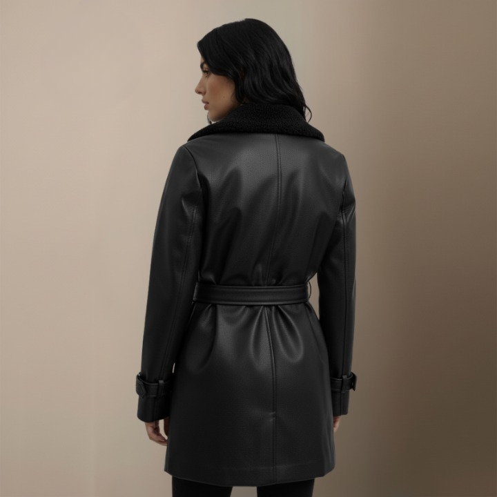 Eleganter Langer Damenmantel mit Strukturkragen | Clavena