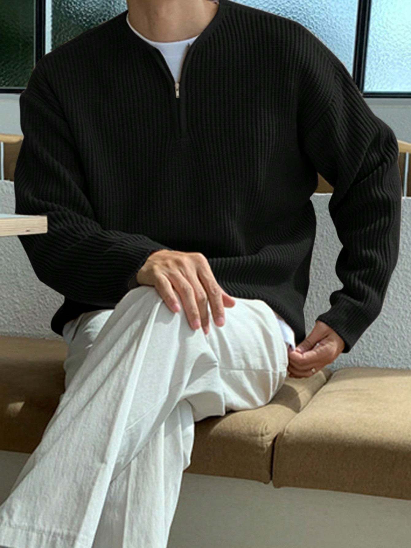 Herren Locker Geschnittener Strickpullover mit Streifenmuster