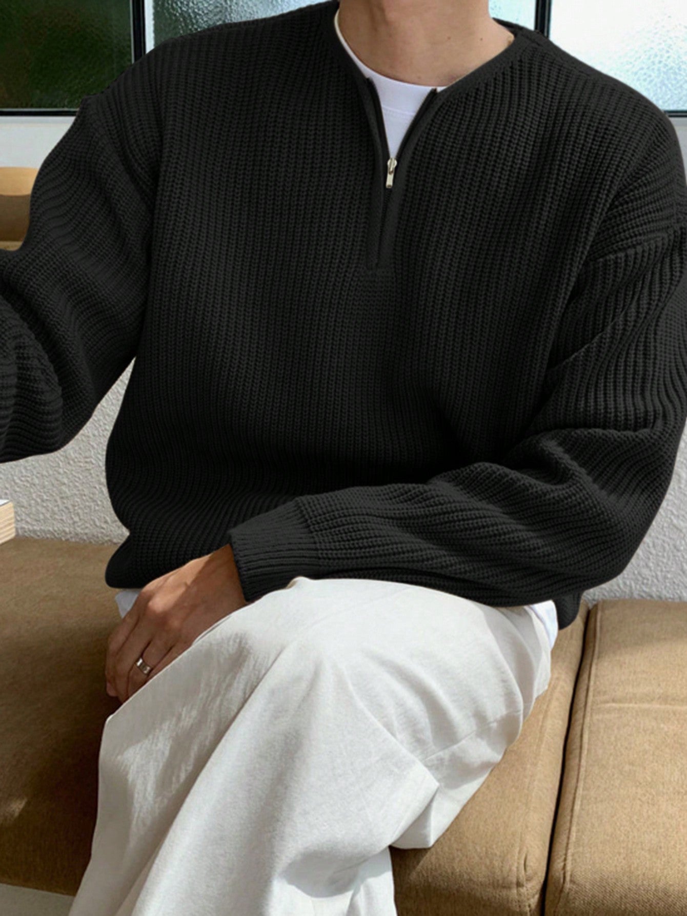 Herren Locker Geschnittener Strickpullover mit Streifenmuster