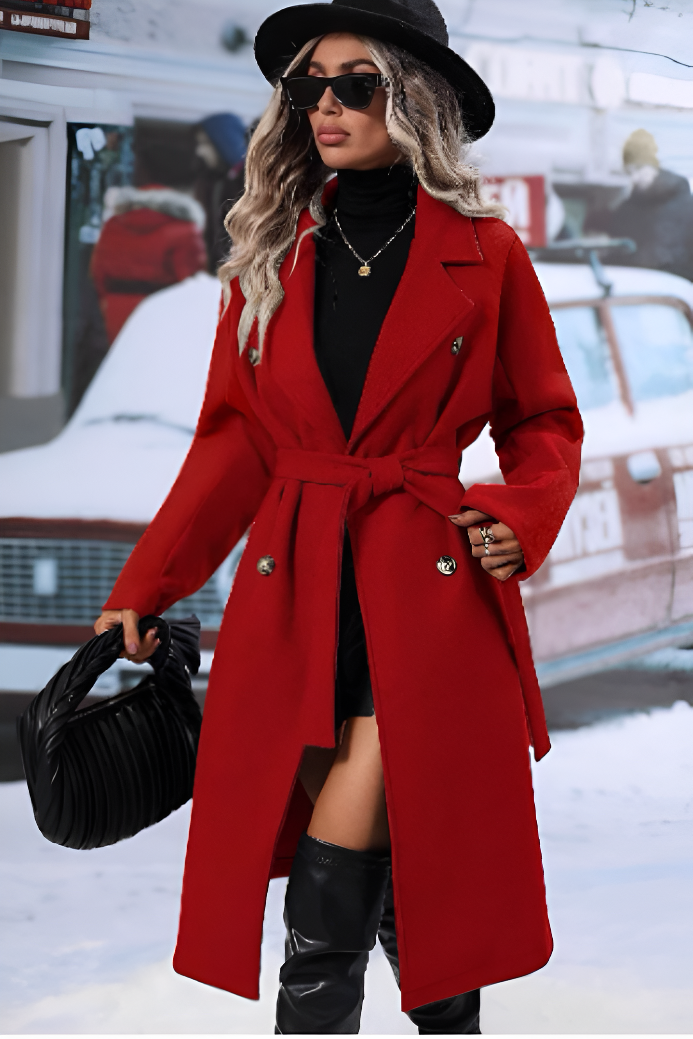 Eleganter doppelreihiger Trenchcoat für Damen | Lang