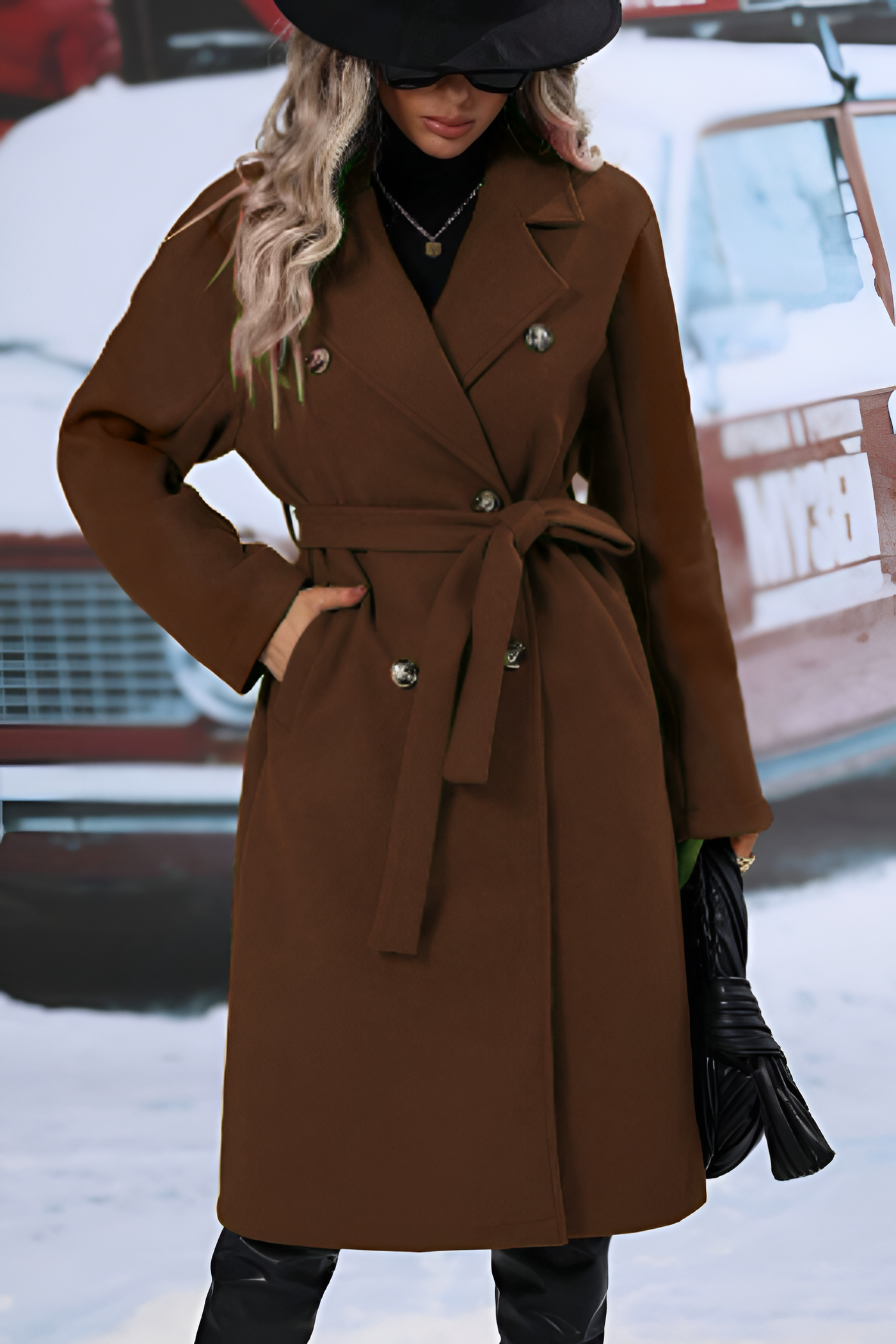 Eleganter doppelreihiger Trenchcoat für Damen | Lang