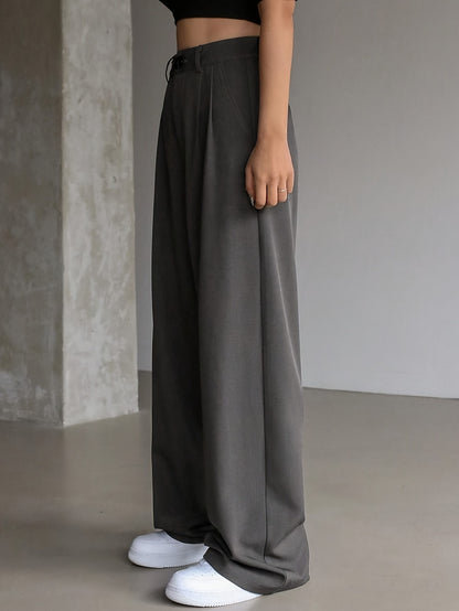 Weite Hosen in Einfarbig, Elegante High-Waist mit Knopfverschluss und Lockerem Schnitt