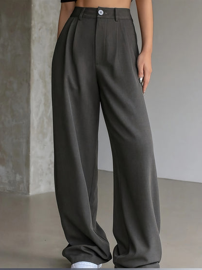 Weite Hosen in Einfarbig, Elegante High-Waist mit Knopfverschluss und Lockerem Schnitt