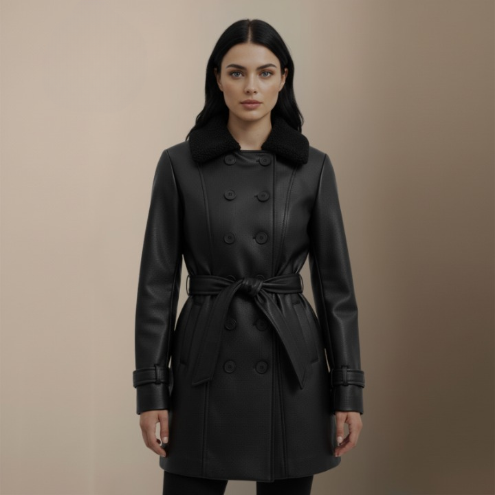 Eleganter Langer Damenmantel mit Strukturkragen | Clavena