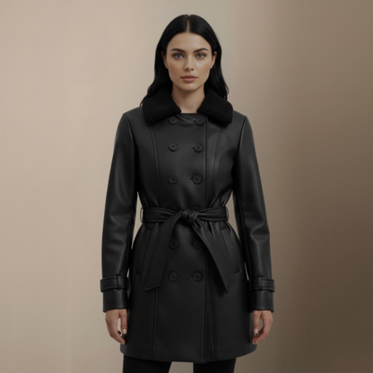 Eleganter Langer Damenmantel mit Strukturkragen | Clavena