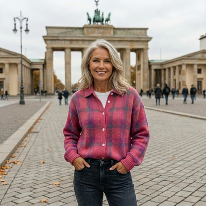 Karierte Strickjacke mit entspannter Silhouette für Damen | Elvane