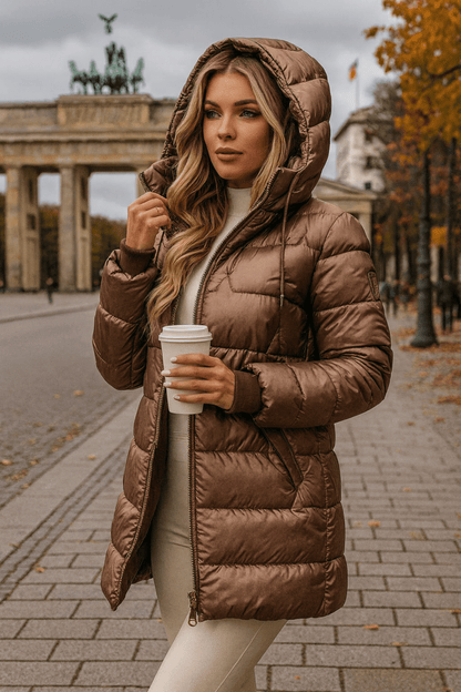 Lange Steppjacke für Damen mit Kapuze | Mirelle