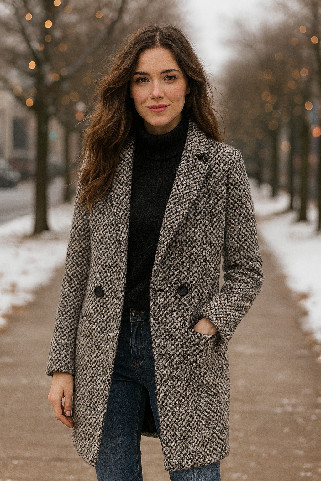 Eleganter langer Damenmantel mit klarer Silhouette | Elara