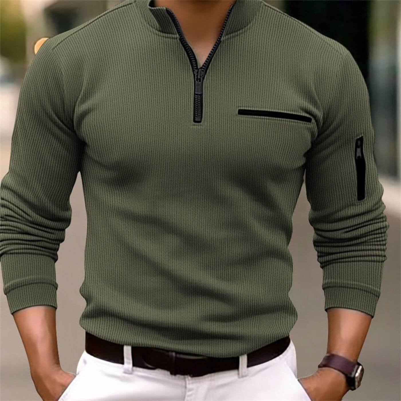 Langarmshirt mit Quarter Zip für Männer | Leon