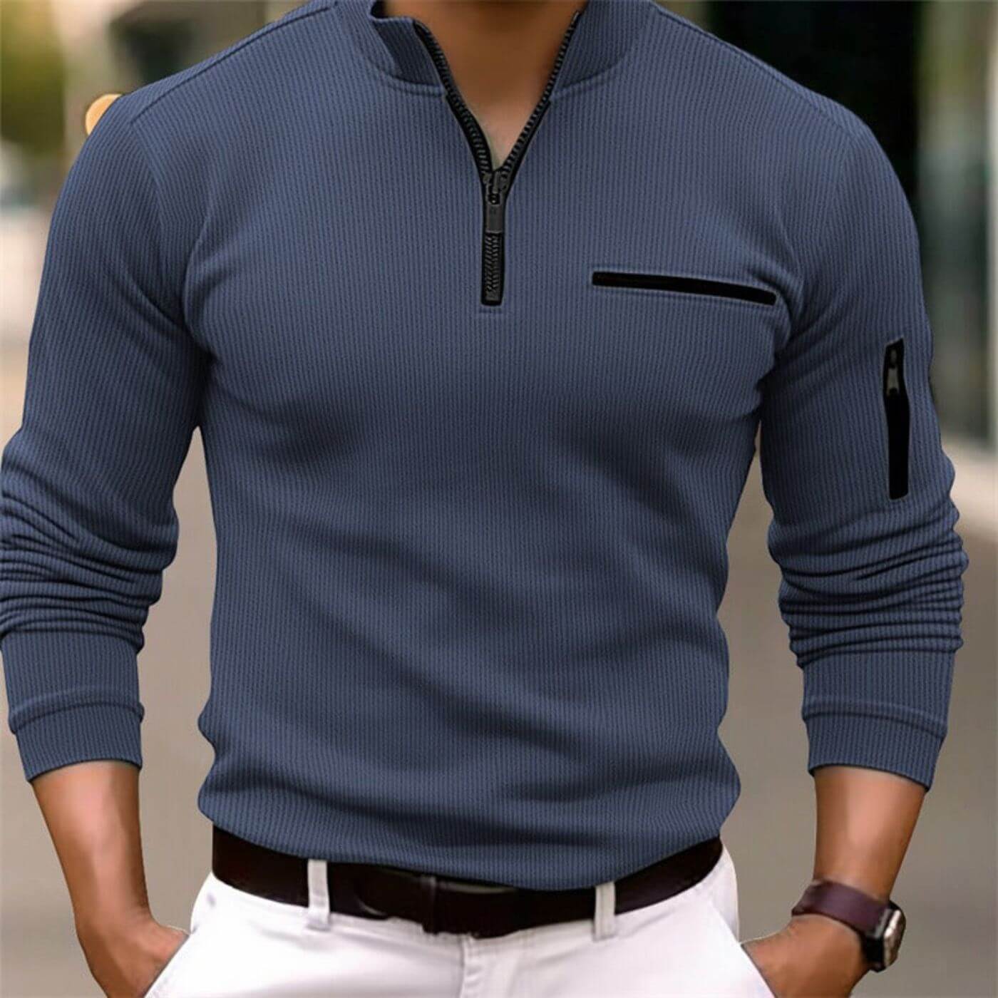 Langarmshirt mit Quarter Zip für Männer | Leon