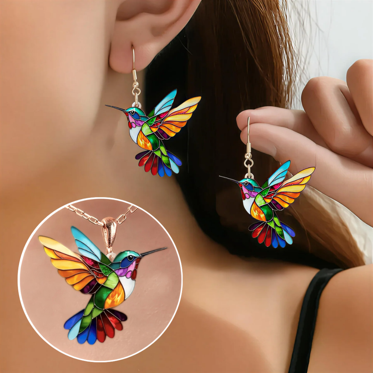 Elegantes Kolibri-Schmuckset mit Ohrringen und Halskette für Damen | Alina