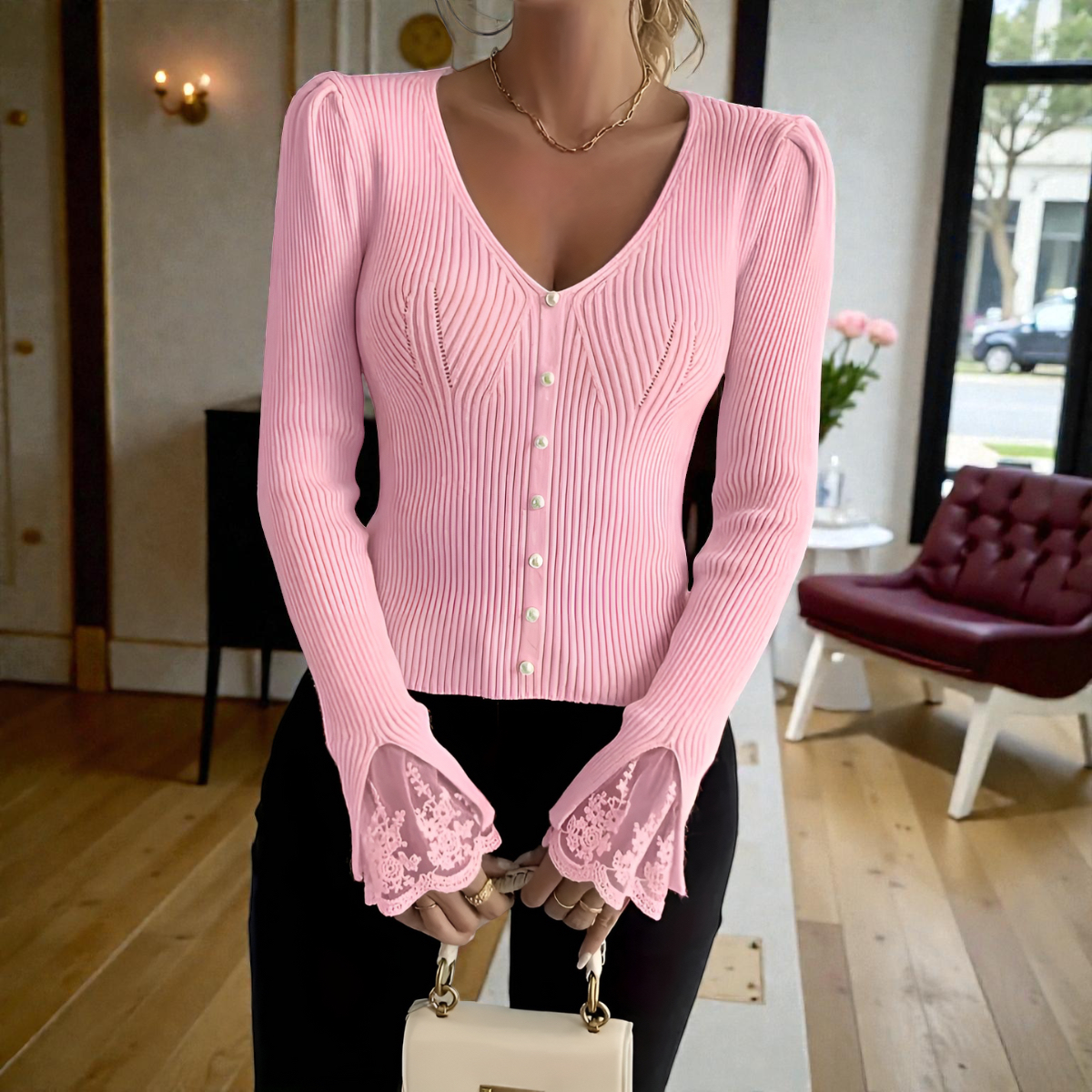 Eleganter Pullover mit V-Ausschnitt für Damen | Fely