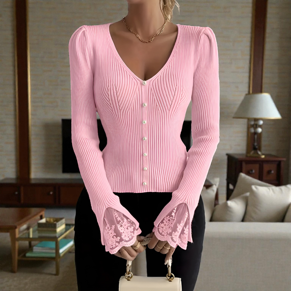 Eleganter Pullover mit V-Ausschnitt für Damen | Fely