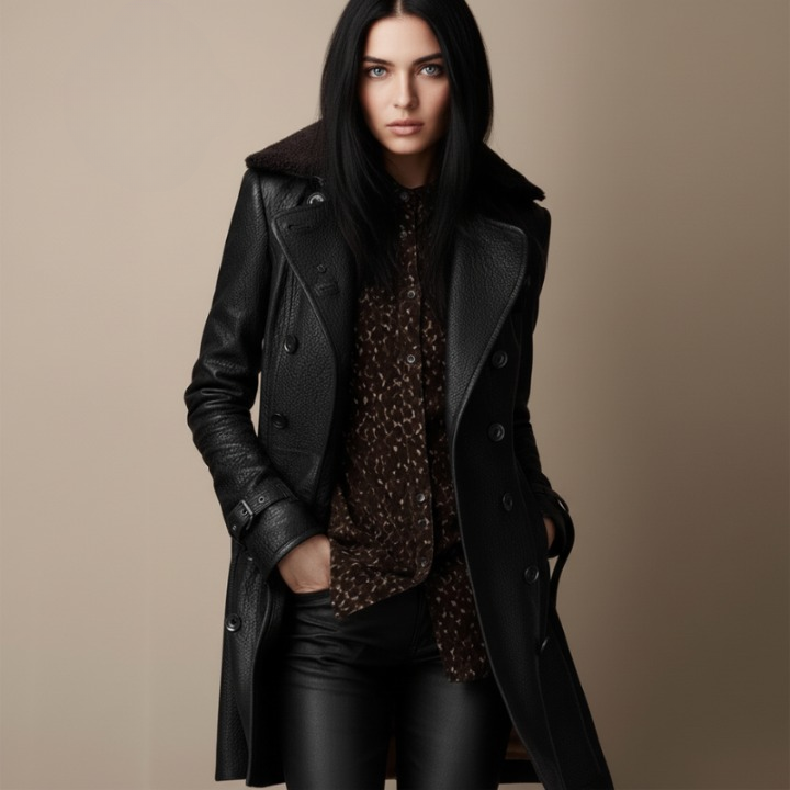 Eleganter Langer Damenmantel mit Strukturkragen | Clavena