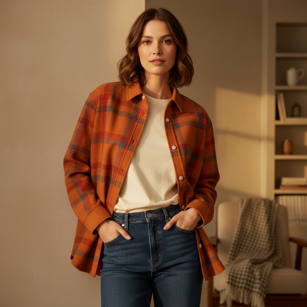 Karomuster-Overshirt mit Knopfleiste für Damen | Elowen