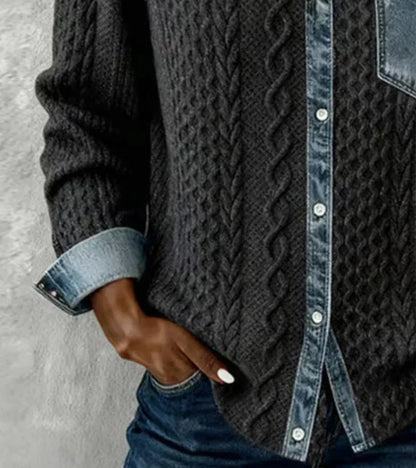 Stricktop mit Zopfmuster und Hemdkragen für Damen | Liréa